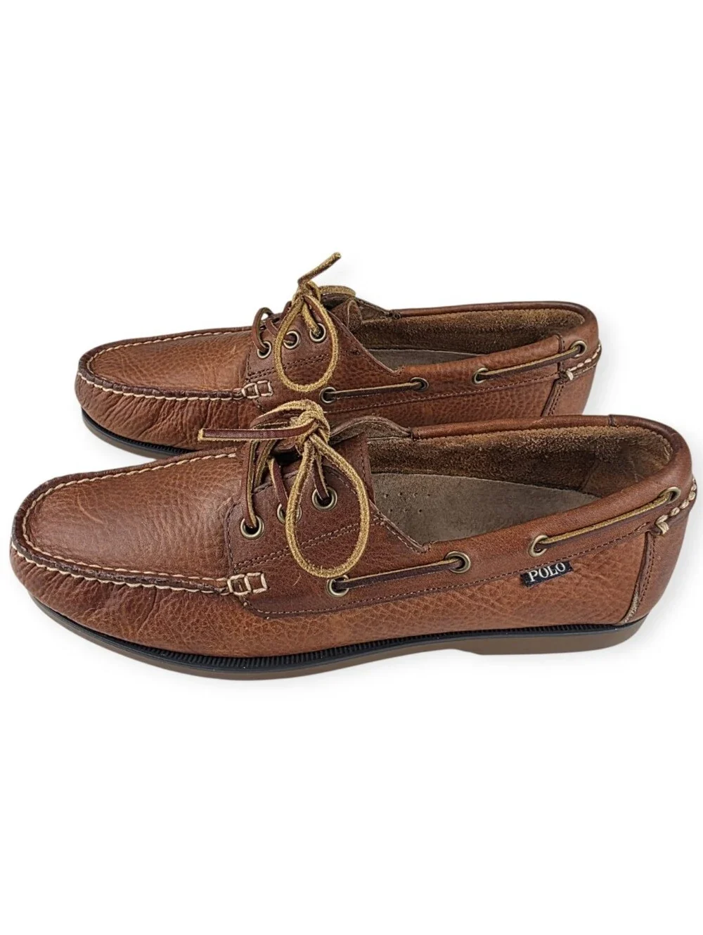 Polo Ralph Lauren Bienne Men's Tumbled Leather Boat Shoes Men’s Size 9.5D EUC